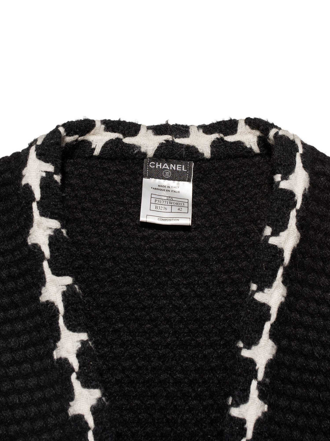 Chanel Cashmere Knit Fringe Cardigan Black White