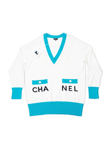 Chanel Cashmere Logo Runway La Pausa Sweater White