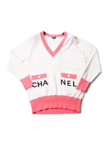 Chanel Cashmere Logo Runway Sweater White
