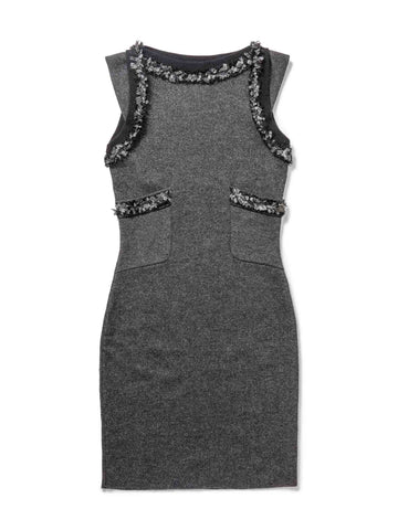 Chanel Cashmere Silk Fringe Dress Heather Grey