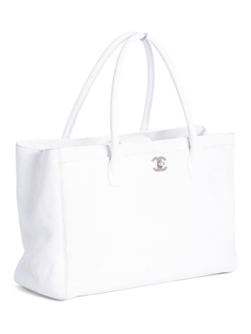 Chanel Caviar Leather Cerf Executive Shopper Tote White Silver
