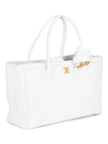 Chanel Caviar Leather Cerf Executive Shopper Tote White