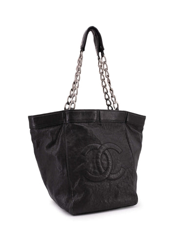 Chanel Caviar Leather Large CC Logo Shopper Bag Black
