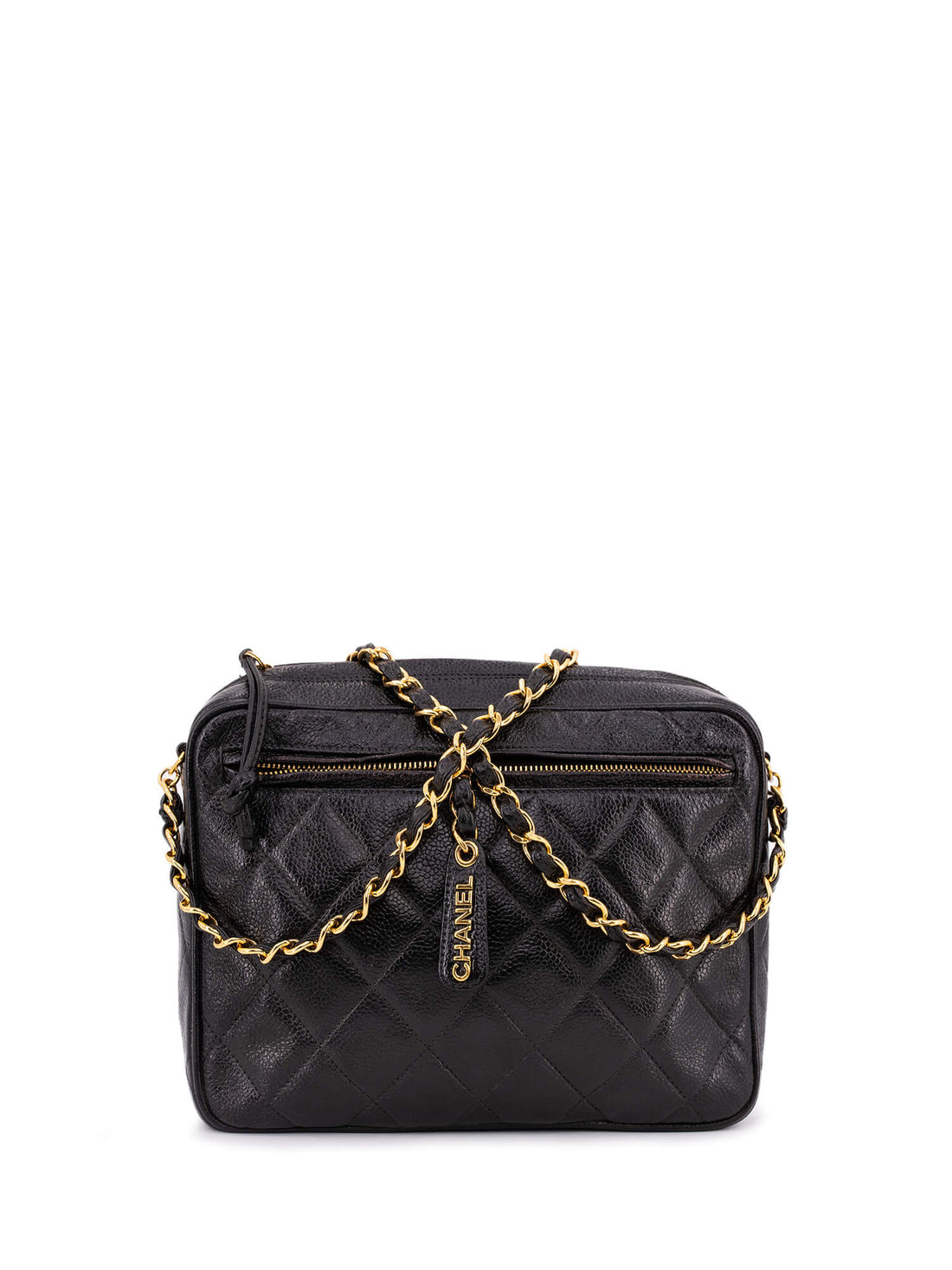 Chanel Caviar Quilted Leather CC Logo Messenger Bag Black