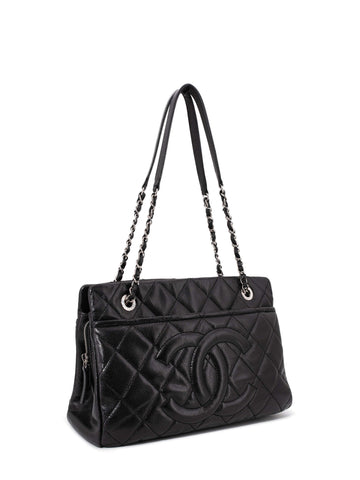 Chanel Caviar Quilted Leather CC Logo Shopper Bag Black