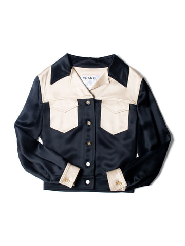 Chanel Clover Satin Silk Cropped Jacket Black Gold