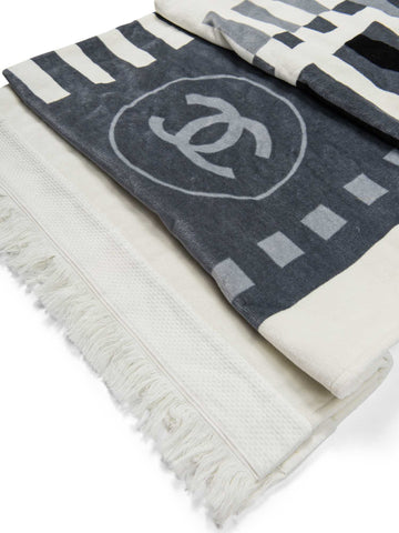 Chanel Cotton CC Logo Fringe Extra Large Towel White Grey Black