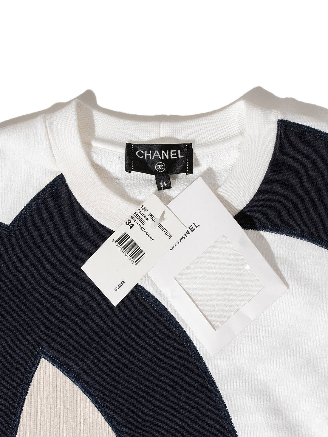 Chanel Cotton CC Logo Sweatshirt White Taupe Blue