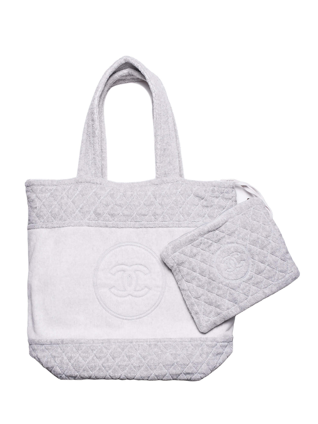 Chanel Cotton CC Logo XXL Beach Bag Grey