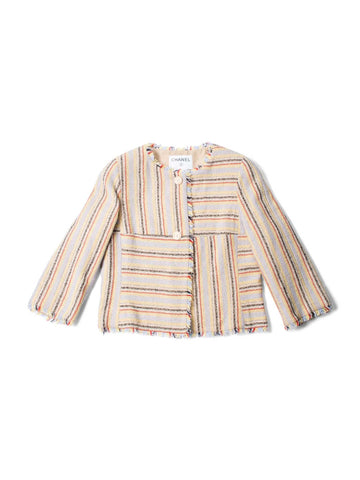 Chanel Cotton Tweed Fringe Striped Jacket Multicolor