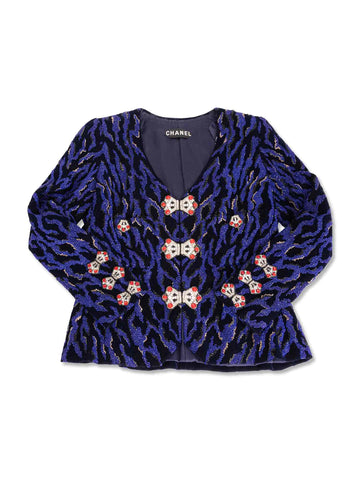 Chanel Haute Couture Beaded Swarovski Fitted Jacket Blue