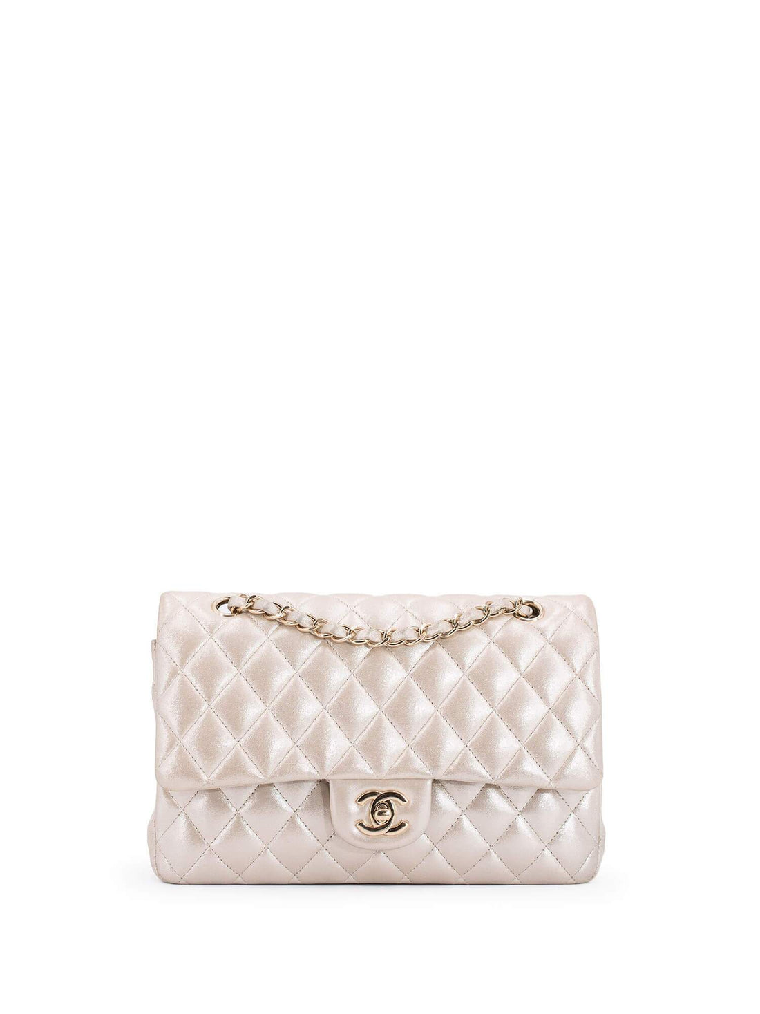 Chanel Iridescent Satin Lambskin Quilted Medium Double Flap Bag Gold