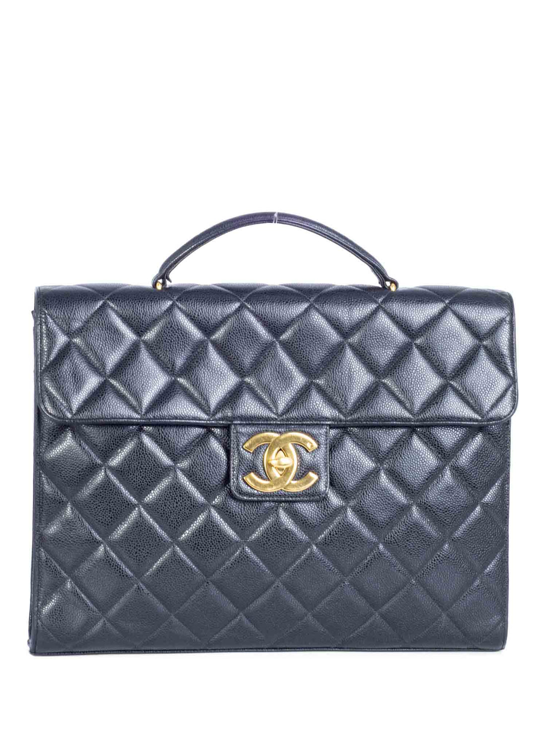 Chanel Jumbo CC Logo 24K Gold Plated Quilted Caviar Leather Flap Bag Black