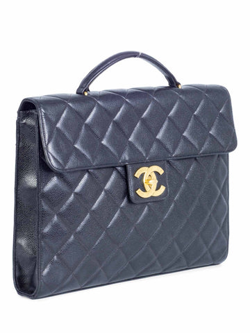 Chanel Jumbo CC Logo 24K Gold Plated Quilted Caviar Leather Flap Bag Black