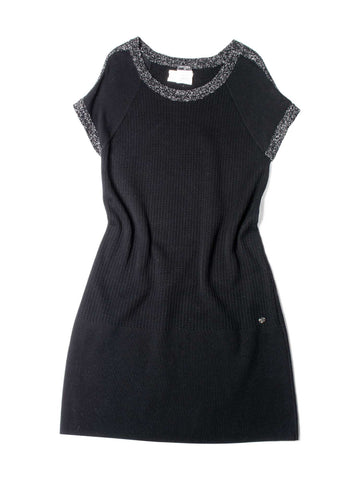 Chanel Knit CC Logo Fringe Midi Dress Black