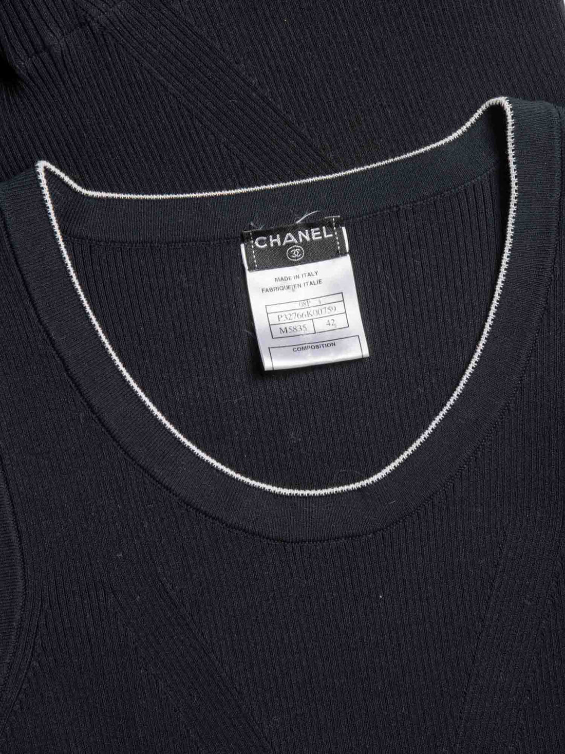 Chanel Knitted CC Logo Ruffled Mini Dress Navy Blue