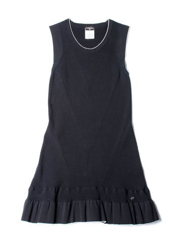 Chanel Knitted CC Logo Ruffled Mini Dress Navy Blue