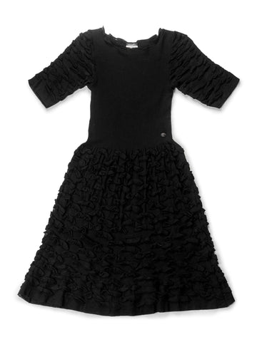 Chanel Knitted Camellia Ruffled Midi Dress Black