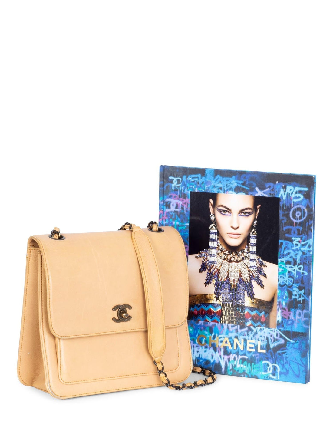 Chanel Leather CC Logo Flap Messenger Bag Beige