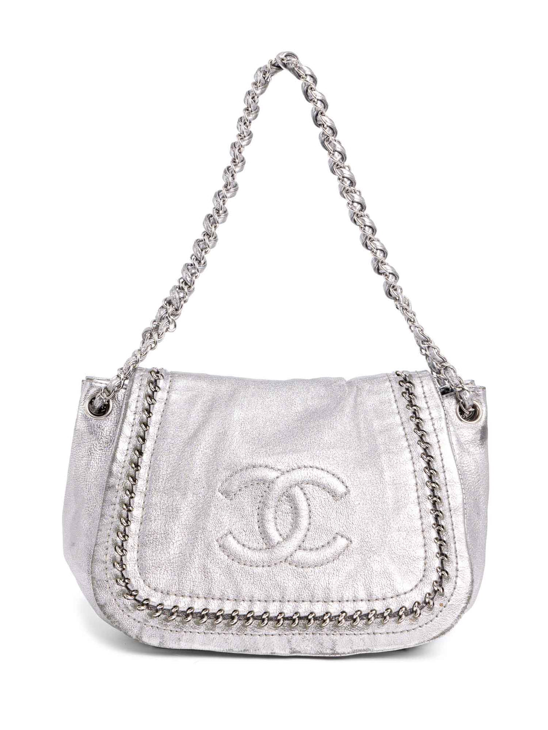 Chanel Leather Chain Around Flap Bag Silver