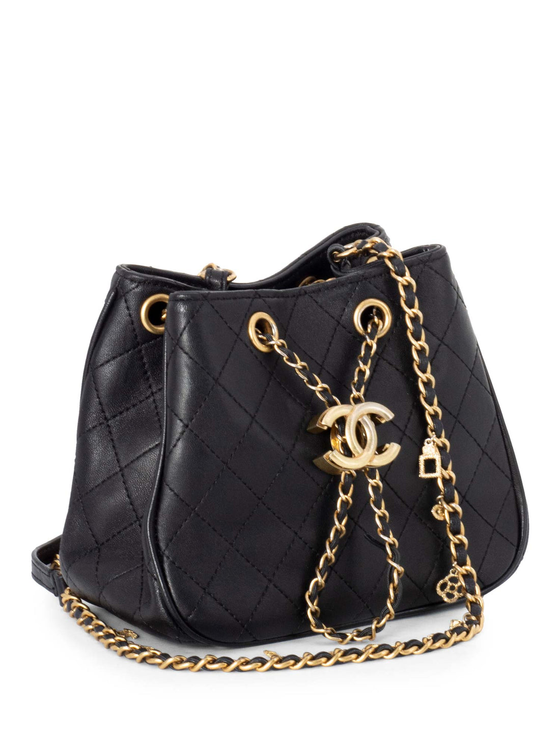 Chanel Leather Small Egyptian Amulet Drawstring Bucket Bag Black
