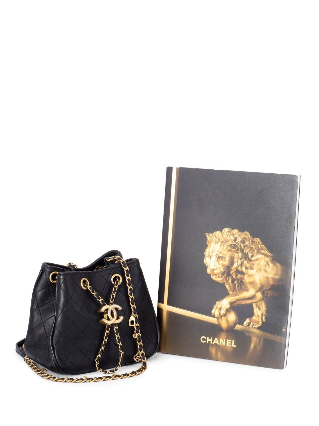 Chanel Leather Small Egyptian Amulet Drawstring Bucket Bag Black