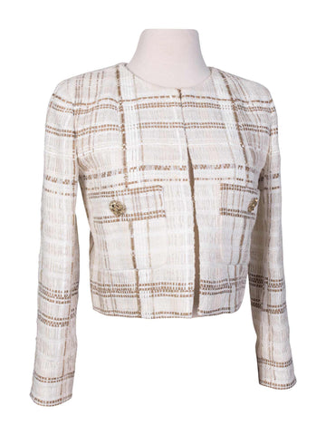 Chanel Lesage Tweed Gripoix Fitted Jacket White