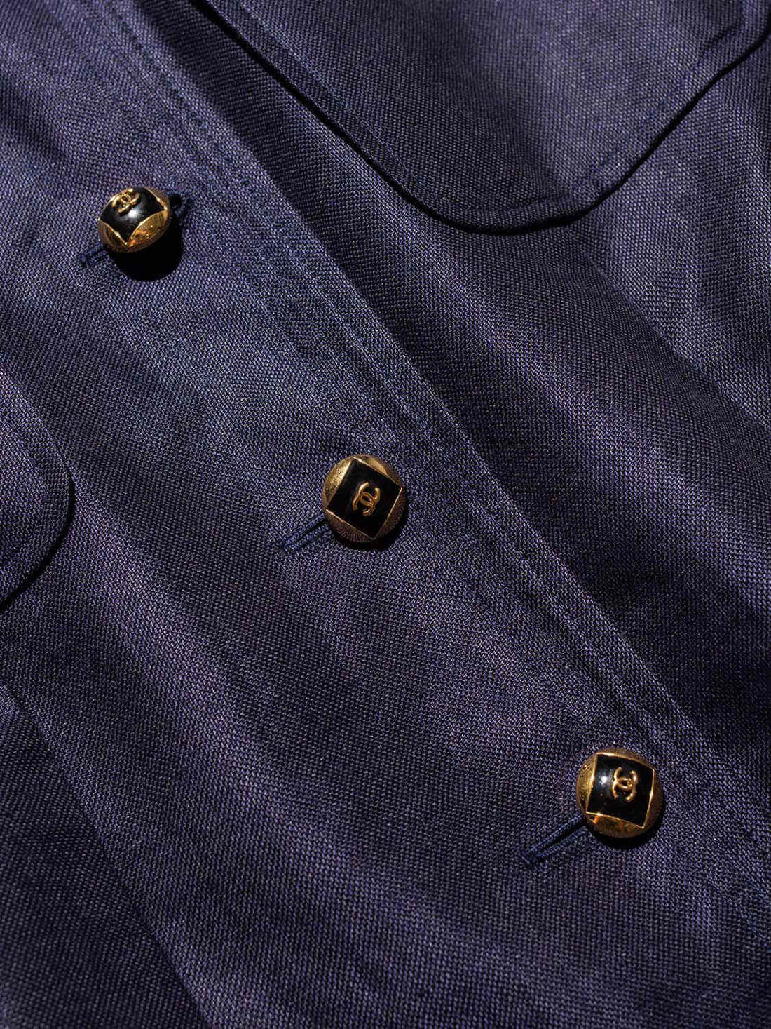 Chanel Linen CC Logo Fitted Jacket Blue