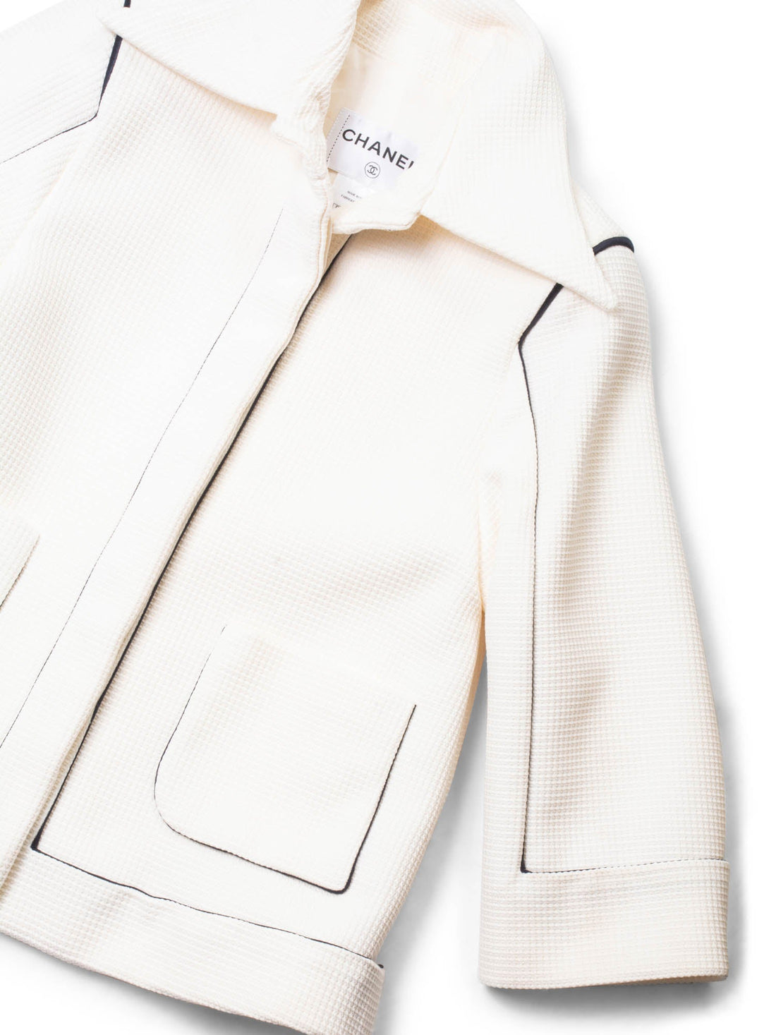 Chanel Logo Cotton Tweed Jacket White Black