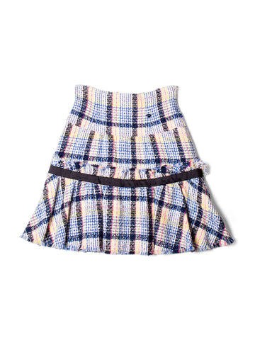 Chanel Logo Fantasy Tweed Fringe High Waisted Skirt Multicolor
