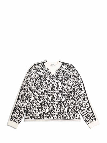 Chanel Logo Knit Zipper Sweater Black White