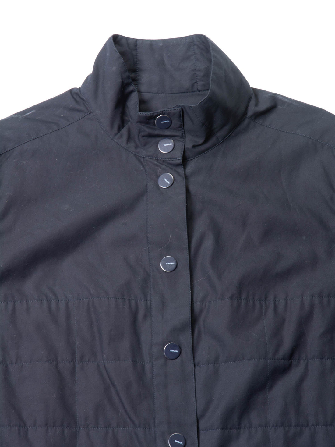 Chanel Logo Quilted Cotton Button Up Jacket Black