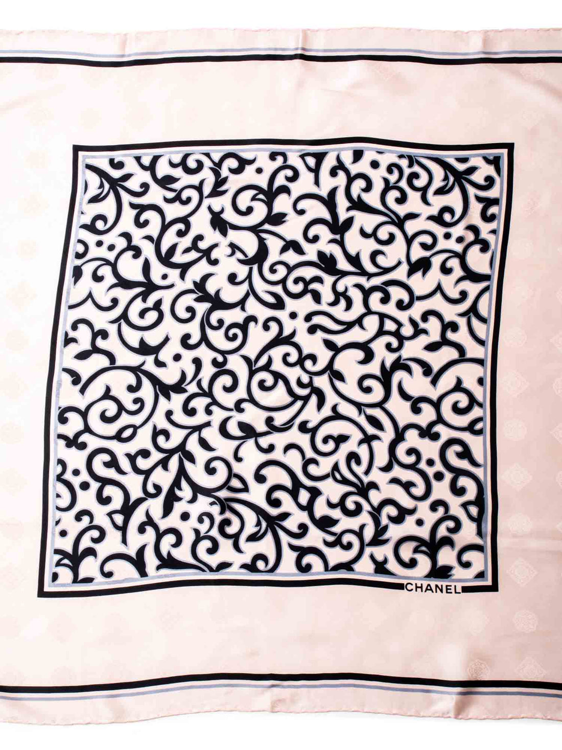 Chanel Logo Silk Royal Floral Scarf Pink Black