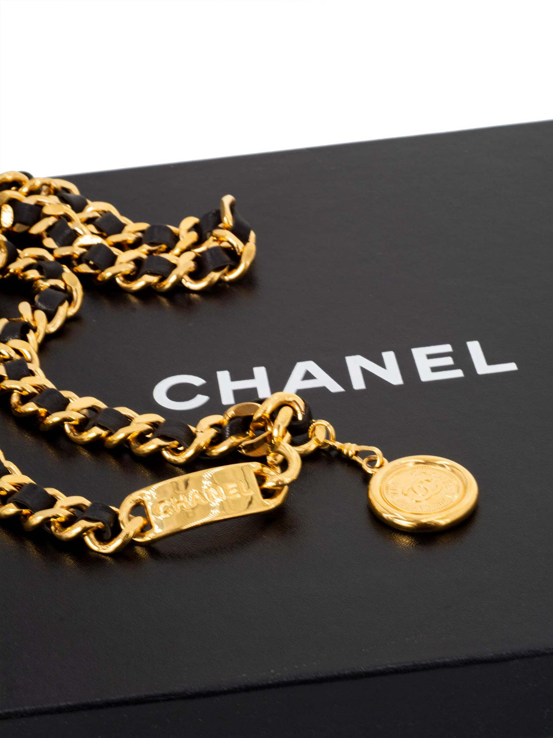 Chanel Medallion 24K Gold Chain Leather Belt Black