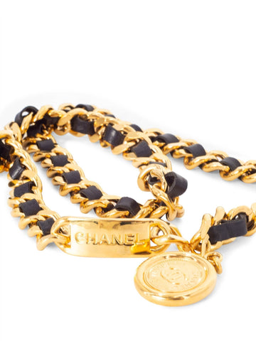 Chanel Medallion 24K Gold Chain Leather Belt Black