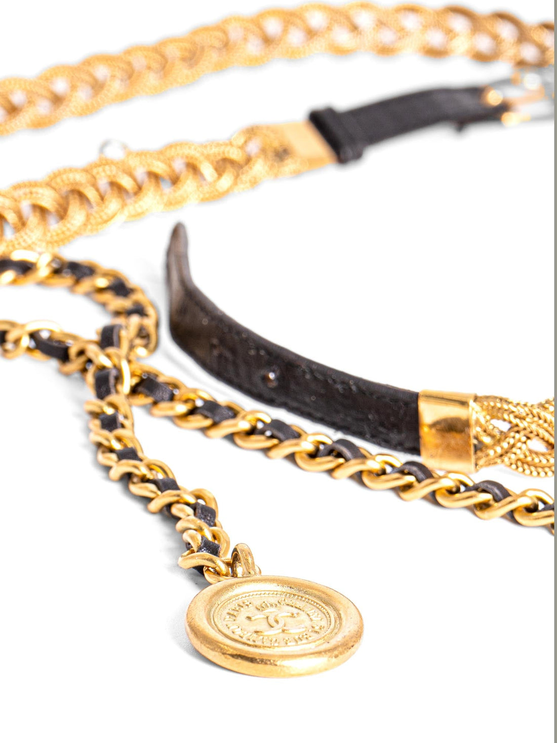 Chanel Medallion 24K Gold Multi-Chain Leather Belt Black