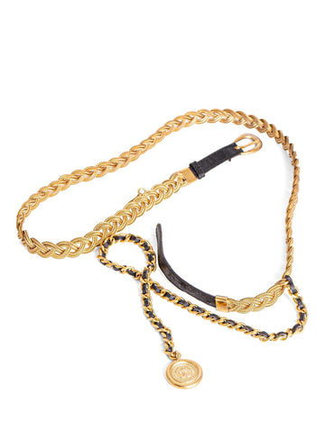 Chanel Medallion 24K Gold Multi-Chain Leather Belt Black