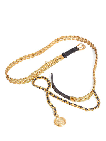 Chanel Medallion K Gold Multi-Chain Leather Belt Black