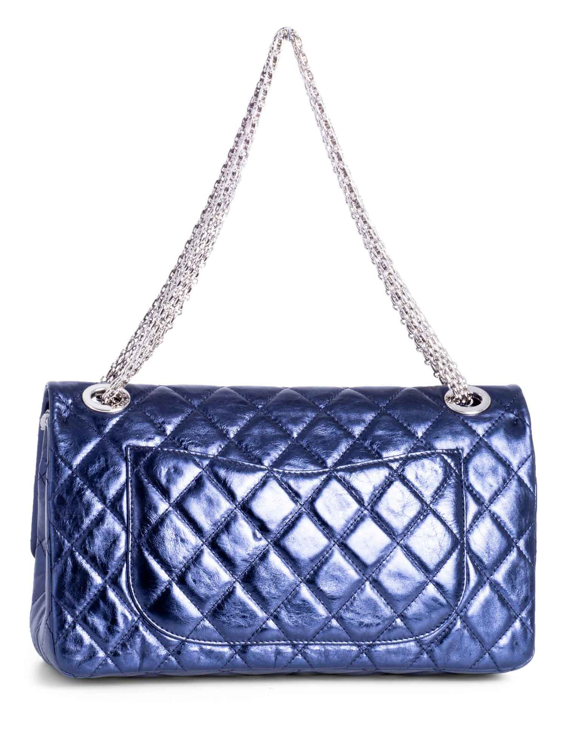 Chanel Metallic Aged Lambskin Leather 2.55 Maxi Double Flap Bag Blue