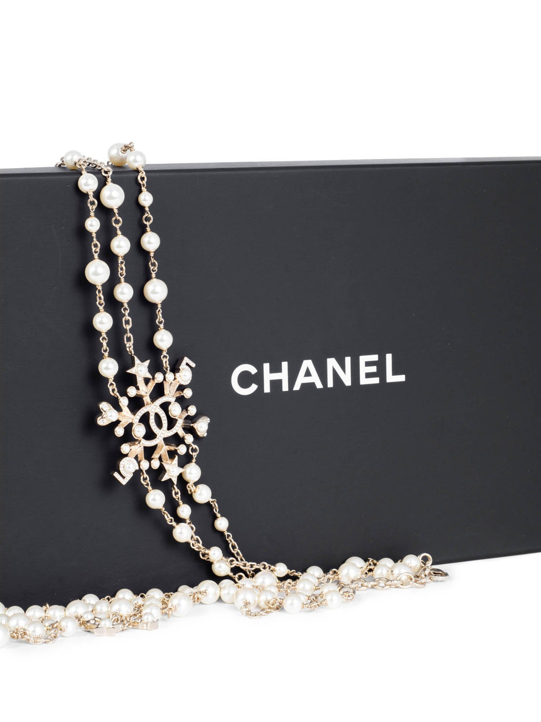 Chanel Pearl Crystal CC Logo Long Necklace Gold