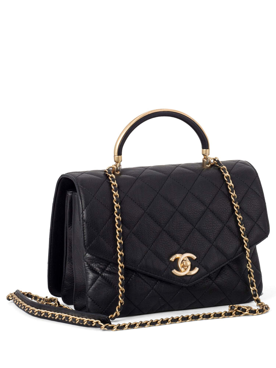 Chanel Quilted Caviar Gold Top Handle Medium Flap Bag Black