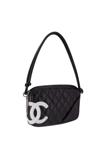 Chanel Quilted Leather CC Cambon Shoulder Bag Black White