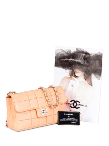 Chanel Quilted Leather CC Logo Flap Messenger Bag Peach