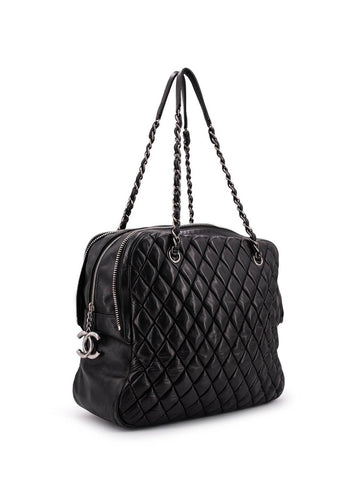 Chanel Quilted Leather CC Logo Large Bag Black
