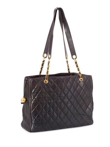 Chanel Quilted Leather CC Logo Medallion Large Shopper Bag Brown