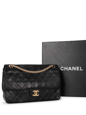 Chanel Quilted Leather CC Logo Medium Double Flap Bag Black