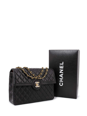 Chanel Quilted Leather CC Logo Medium Flap Bag Black