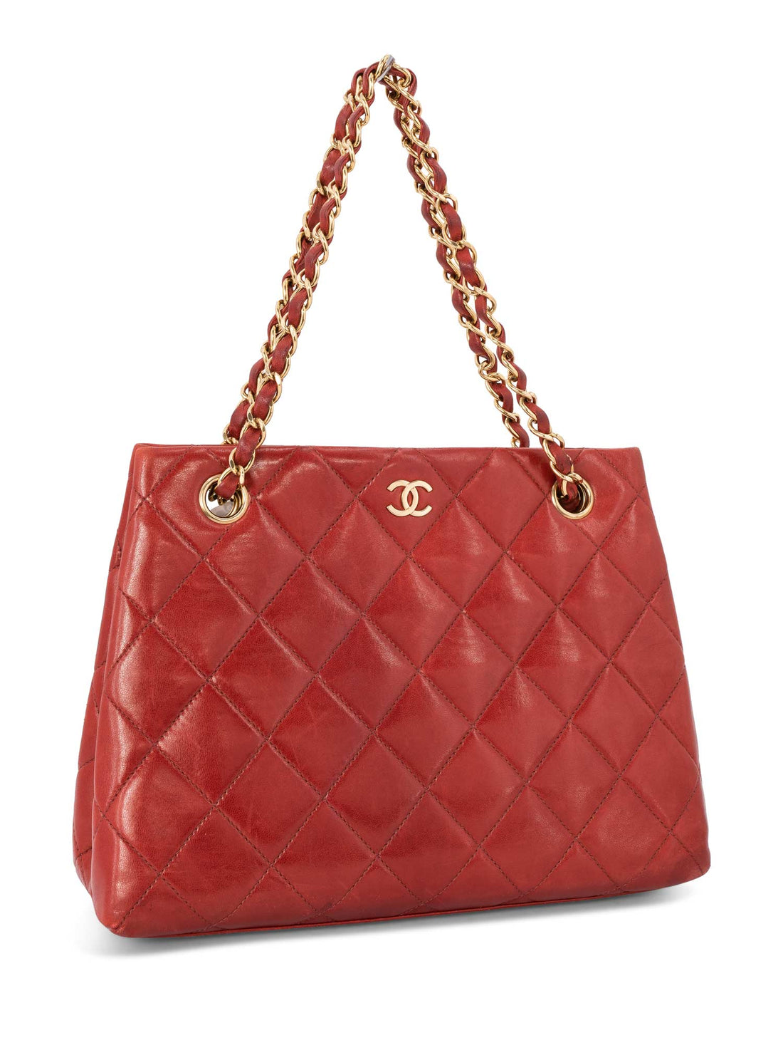 Chanel Quilted Leather CC Logo Shoulder Bag Red