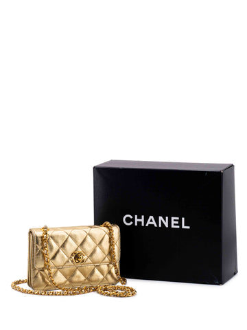 Chanel Quilted Leather CC Mini Flap Messenger Bag Gold