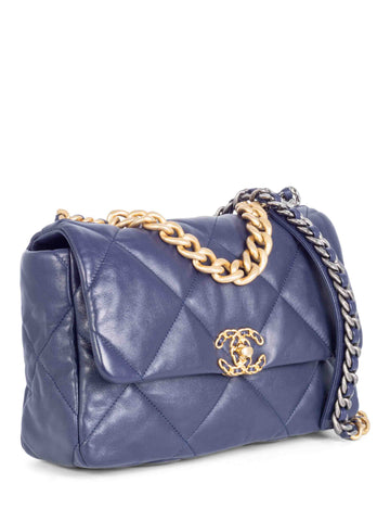 Chanel Quilted Leather Large  Flap Messenger Bag Navy Blue